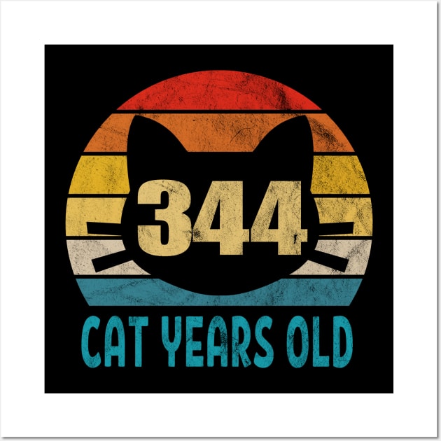 344 Cat Years Old Retro Style 82nd Birthday Gift Cat Lovers Wall Art by Blink_Imprints10